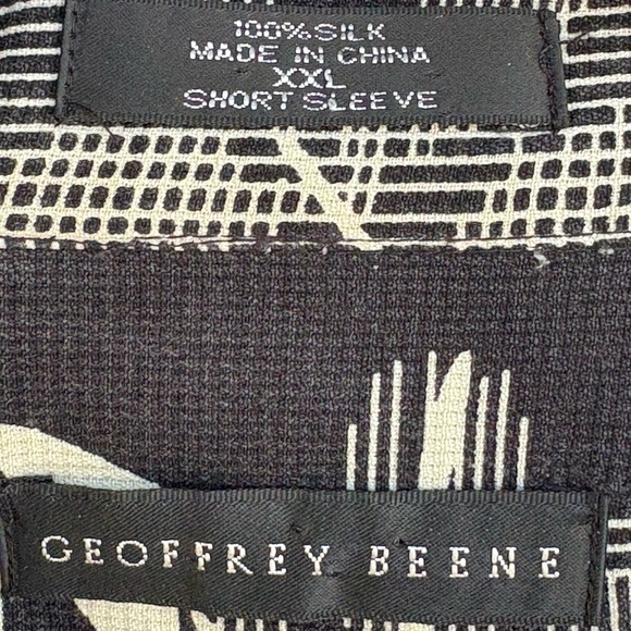 Geoffrey Beene 100% Silk Black and Cream Aloha Hawaiian Shirt - Picture 5 of 9